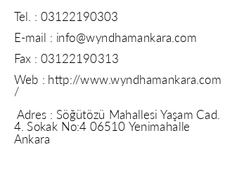 Wyndham Ankara Hotel iletiim bilgileri